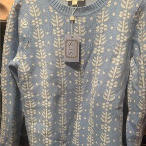 STS Wool Blue and White Patterned Sweater NWT